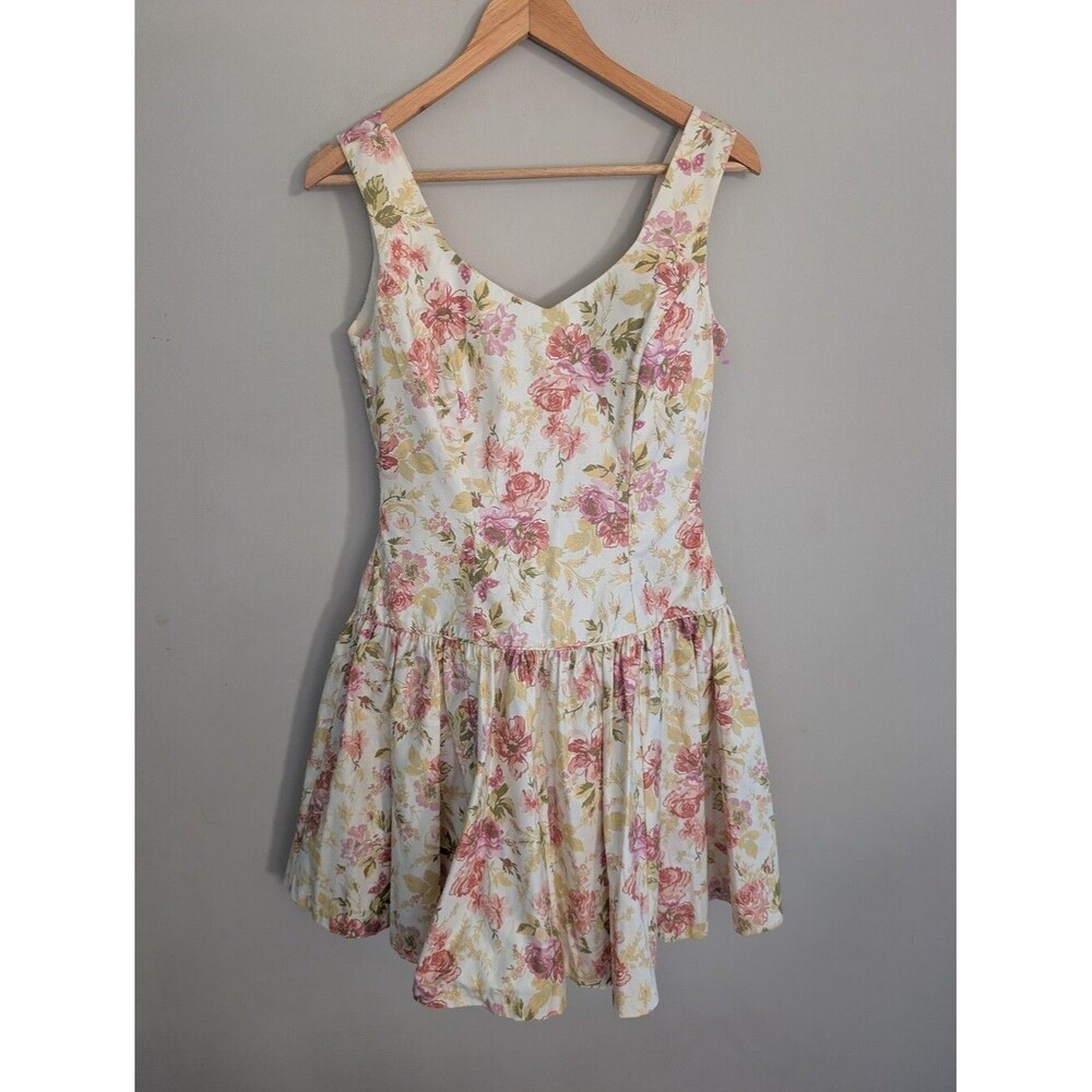 Laura Ashley Vintage Floral Drop Waist Mini Dress Size 10